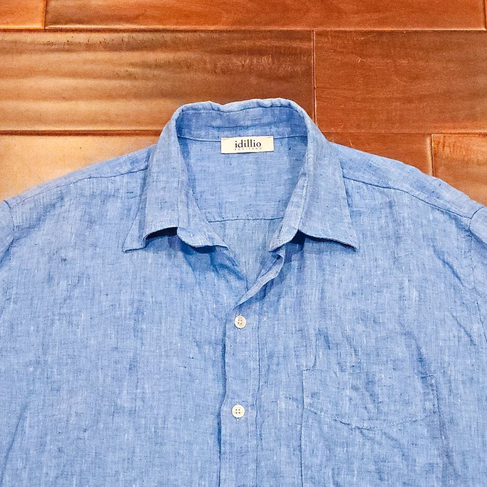 Idillio Positano 100% Linen Mens Short Sleeve Shirt Size Small Made in Italy